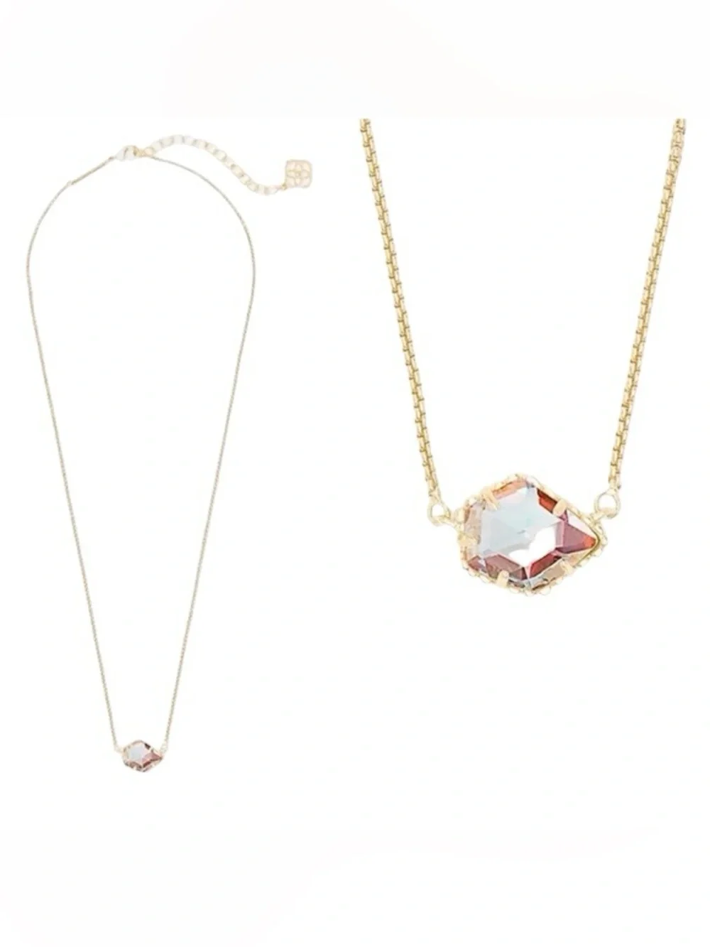 Kendra Scott Tessa Rose Gold Necklace Iridescent Dichroic Glass Crystal Dustbag